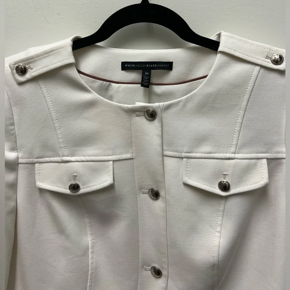 White House Black Market White Peplum Blazer long bell sleeve size 10 - Picture 2 of 9